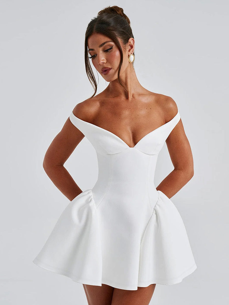 White Off Shoulder Skater Homecoming Dress