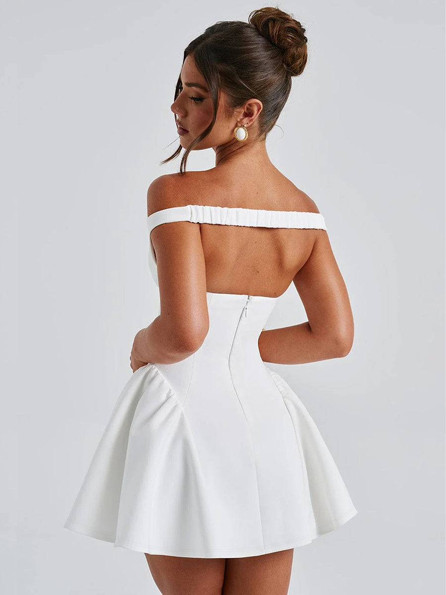 White Off Shoulder Skater Homecoming Dress