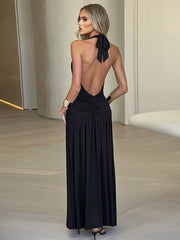 White Halter Ruched Slit Backless Cocktail Dress