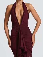 Wine Deep V-neck Sexy Ruffled Prom Dress