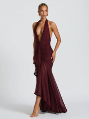 Wine Deep V-neck Sexy Ruffled Prom Dress