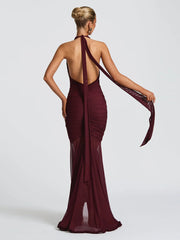 Wine Deep V-neck Sexy Ruffled Prom Dress