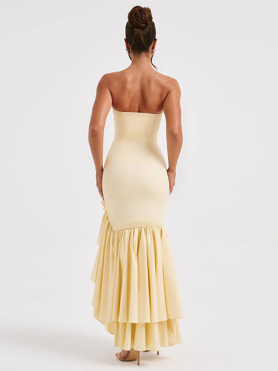 Wine Strapless Ruffled Asymmetrical Prom Dress