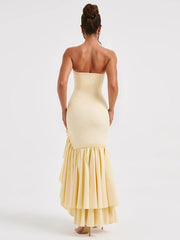 Wine Strapless Ruffled Asymmetrical Prom Dress