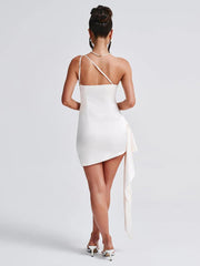 One Shoulder Draped Backless Mini Dress