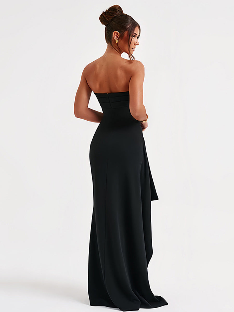Strapless Slit Backless Prom Dress