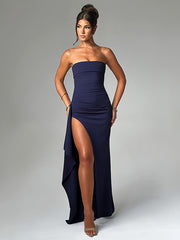 Strapless Slit Backless Prom Dress
