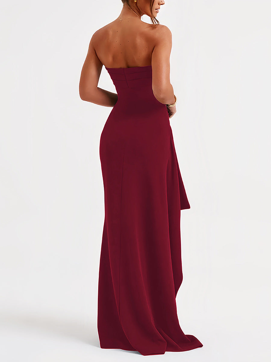 Strapless Slit Backless Prom Dress