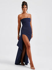 Strapless Slit Backless Prom Dress