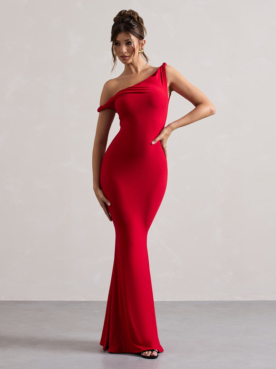 Off Shoulder Mermaid Solid Cocktail Dress