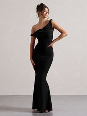 Off Shoulder Mermaid Solid Cocktail Dress