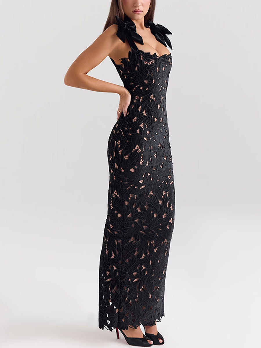 Knot Backless Crochet Cocktail Dress