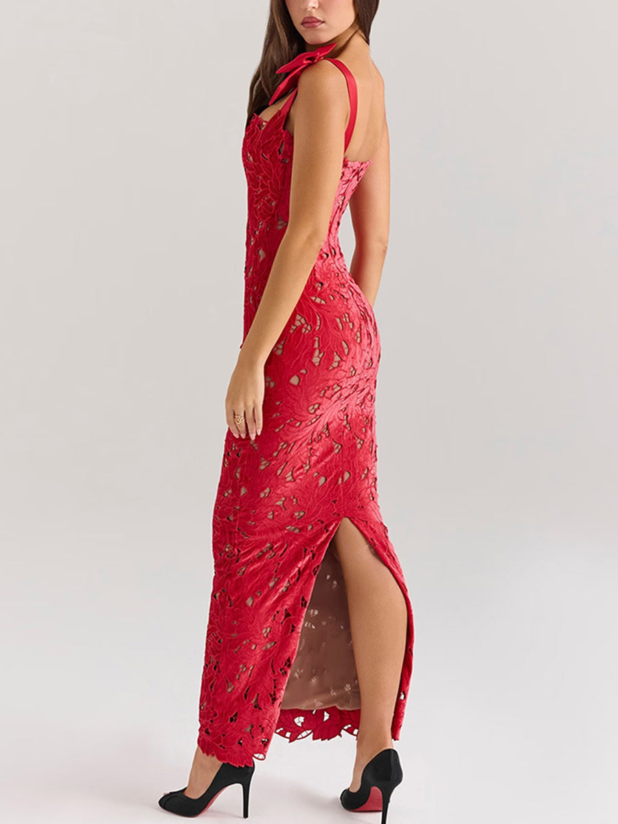 Knot Backless Crochet Cocktail Dress