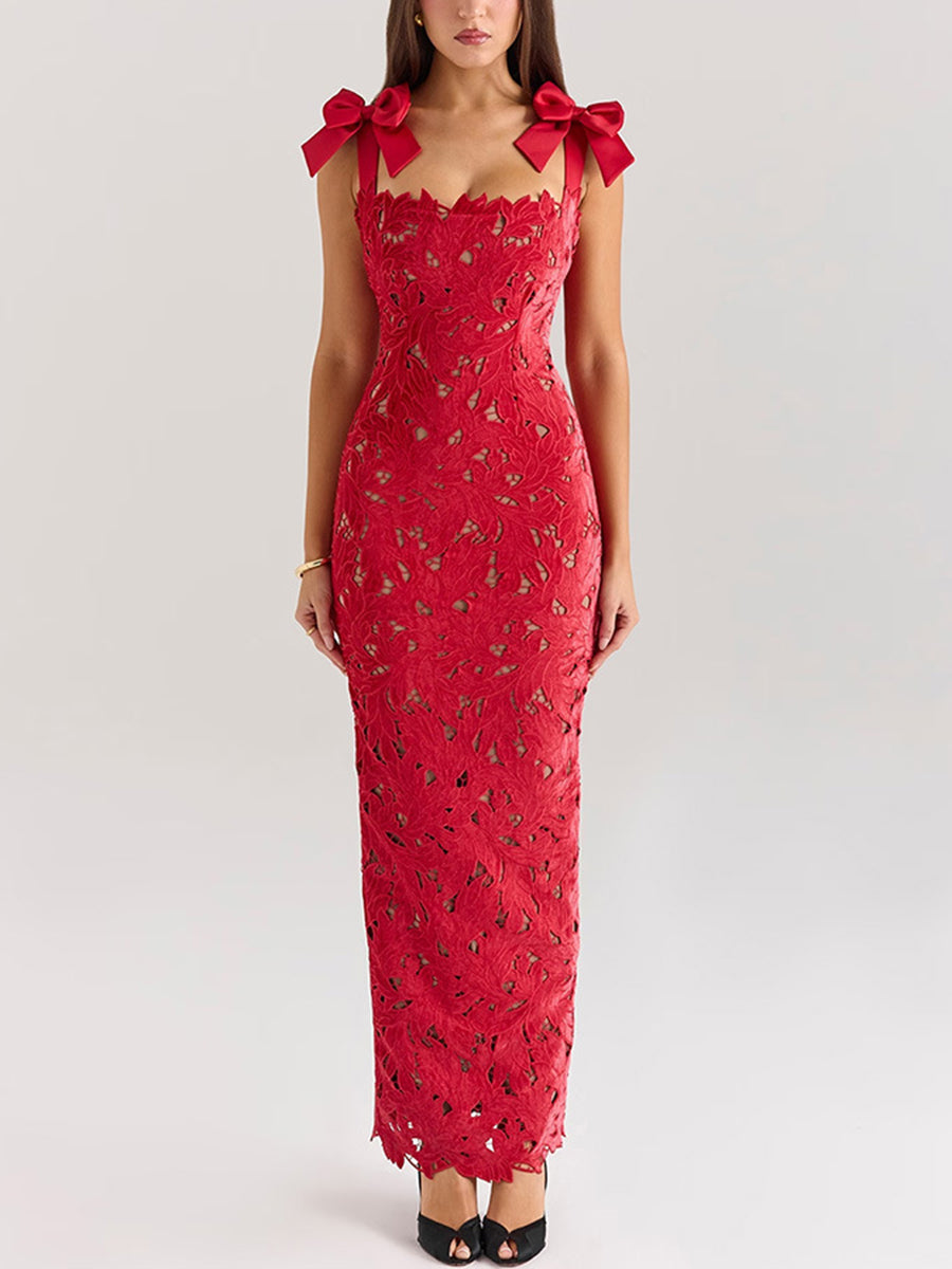 Knot Backless Crochet Cocktail Dress