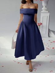 Off Shoulder A-line Solid Prom Dress