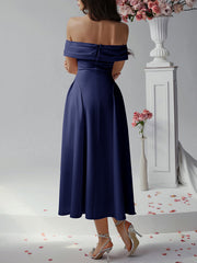 Off Shoulder A-line Solid Prom Dress