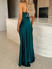Strapless Folds Slit Prom Dress