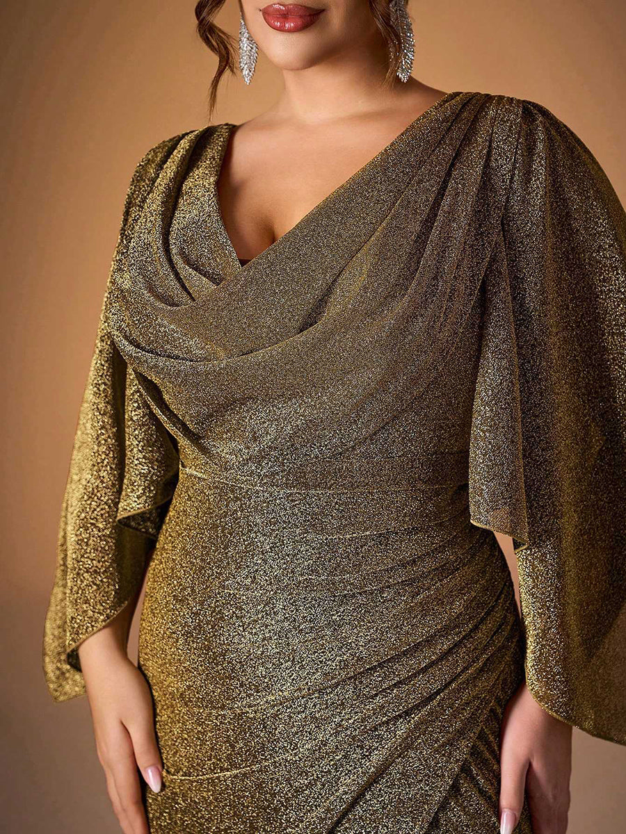 Plus Size Elegant Ruched Cowl Neck Formal Dress