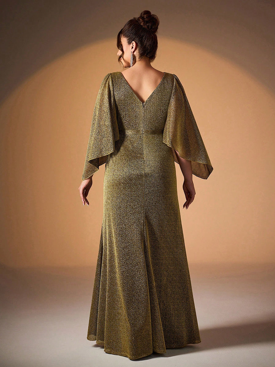 Plus Size Elegant Ruched Cowl Neck Formal Dress