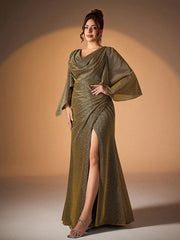 Plus Size Elegant Ruched Cowl Neck Formal Dress