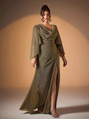 Plus Size Elegant Ruched Cowl Neck Formal Dress