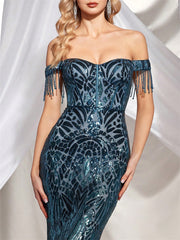 Off Shoulder Mermaid Sequin Corset Cocktail Dress