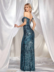 Off Shoulder Mermaid Sequin Corset Cocktail Dress