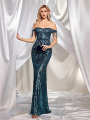 Off Shoulder Mermaid Sequin Corset Cocktail Dress