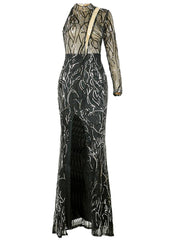 Mock Neck Cut Out Sequin Cocktail Dress