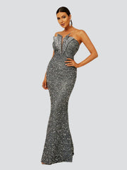 Strapless Folds Glitter Mermaid Prom Dress