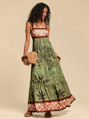 Retro Printed A-line Backless Vacation Dress