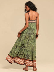 Retro Printed A-line Backless Vacation Dress