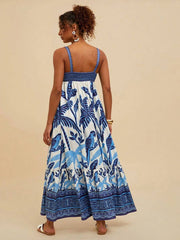 Sleeveless Plants A-line Vacation Dress