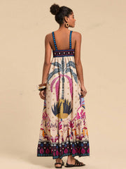 Square Neck Tropical Printed Vacation Dress