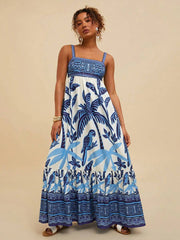 Sleeveless Plants A-line Vacation Dress