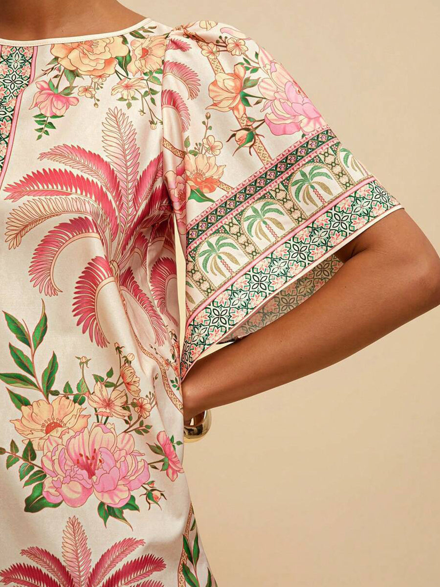 Tropical Print Short Sleeve Mini Vacation Dress