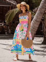 Spaghetti Catoon Print A-line Vacation Dress