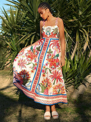 Tropical Red Swing Shirred Vacation Dress