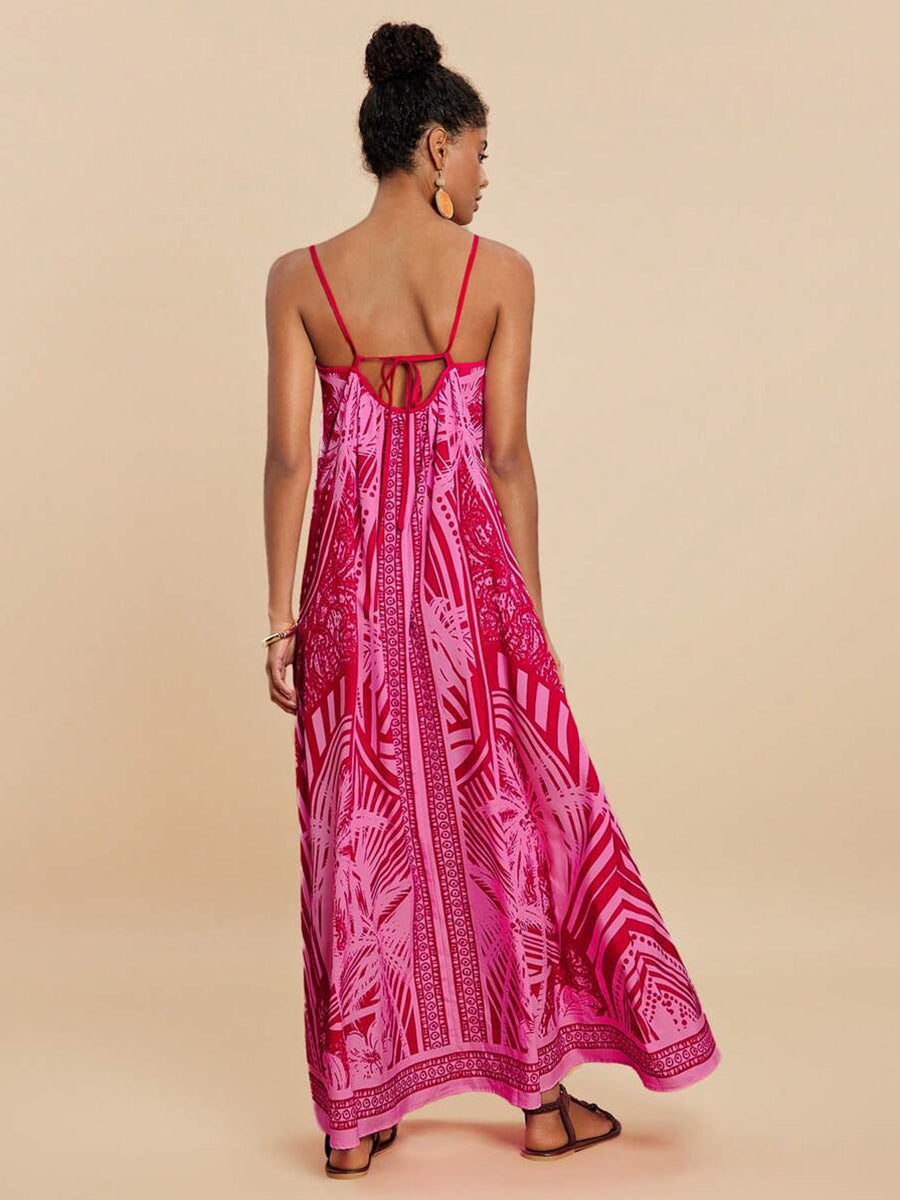 Loose Printed Spaghetti Vacation Dress