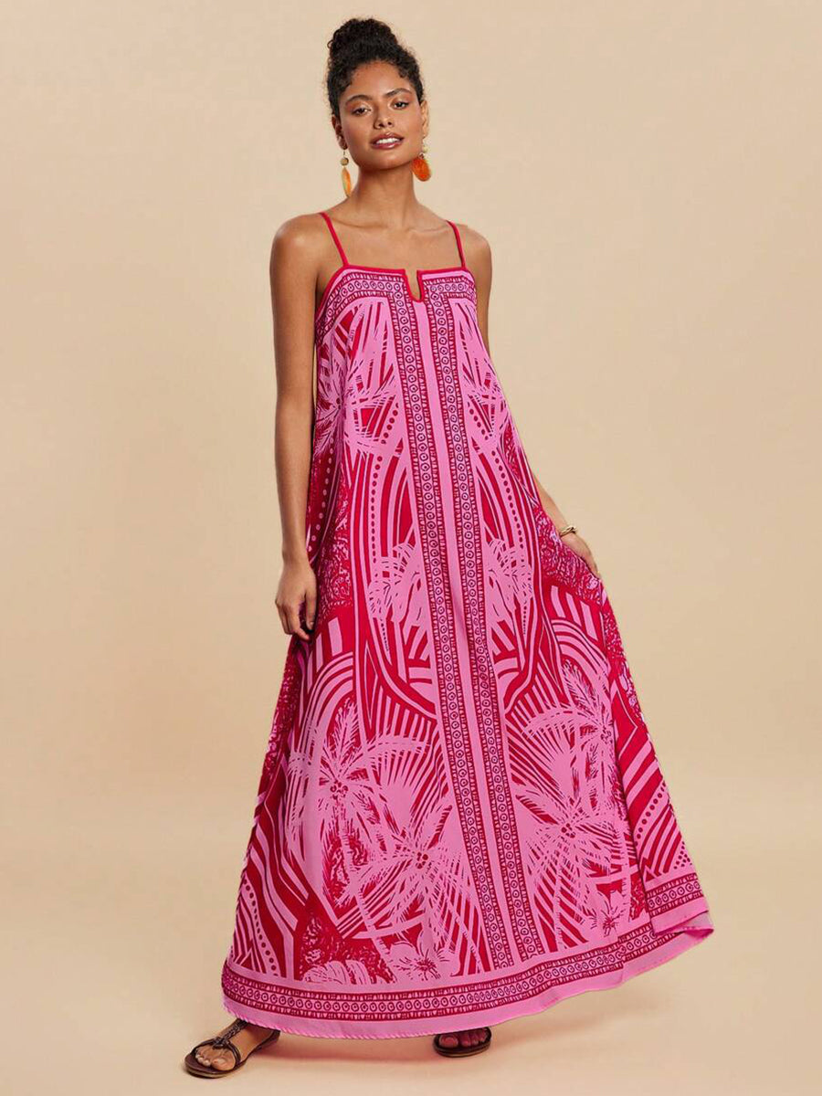 Loose Printed Spaghetti Vacation Dress