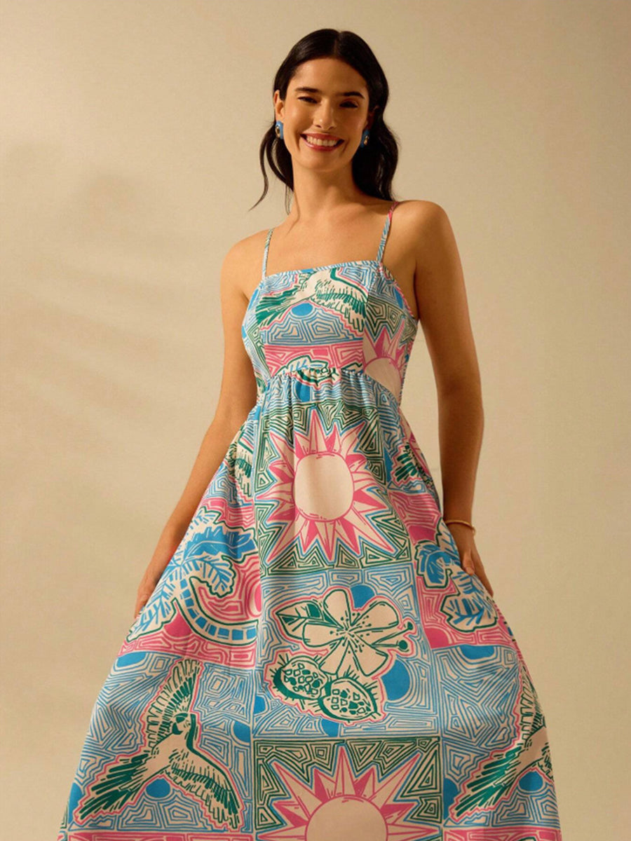 Graphic Print A-line Vacation Dress