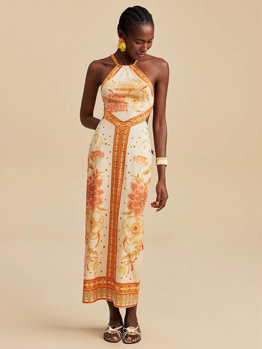 Orange Back Cross Sexy Vacation Dress