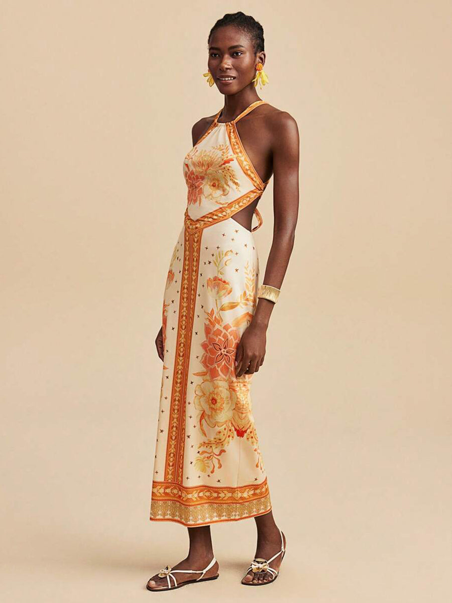 Orange Back Cross Sexy Vacation Dress