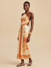 Orange Back Cross Sexy Vacation Dress