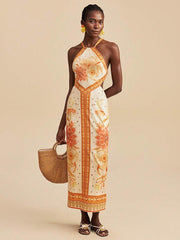 Orange Back Cross Sexy Vacation Dress