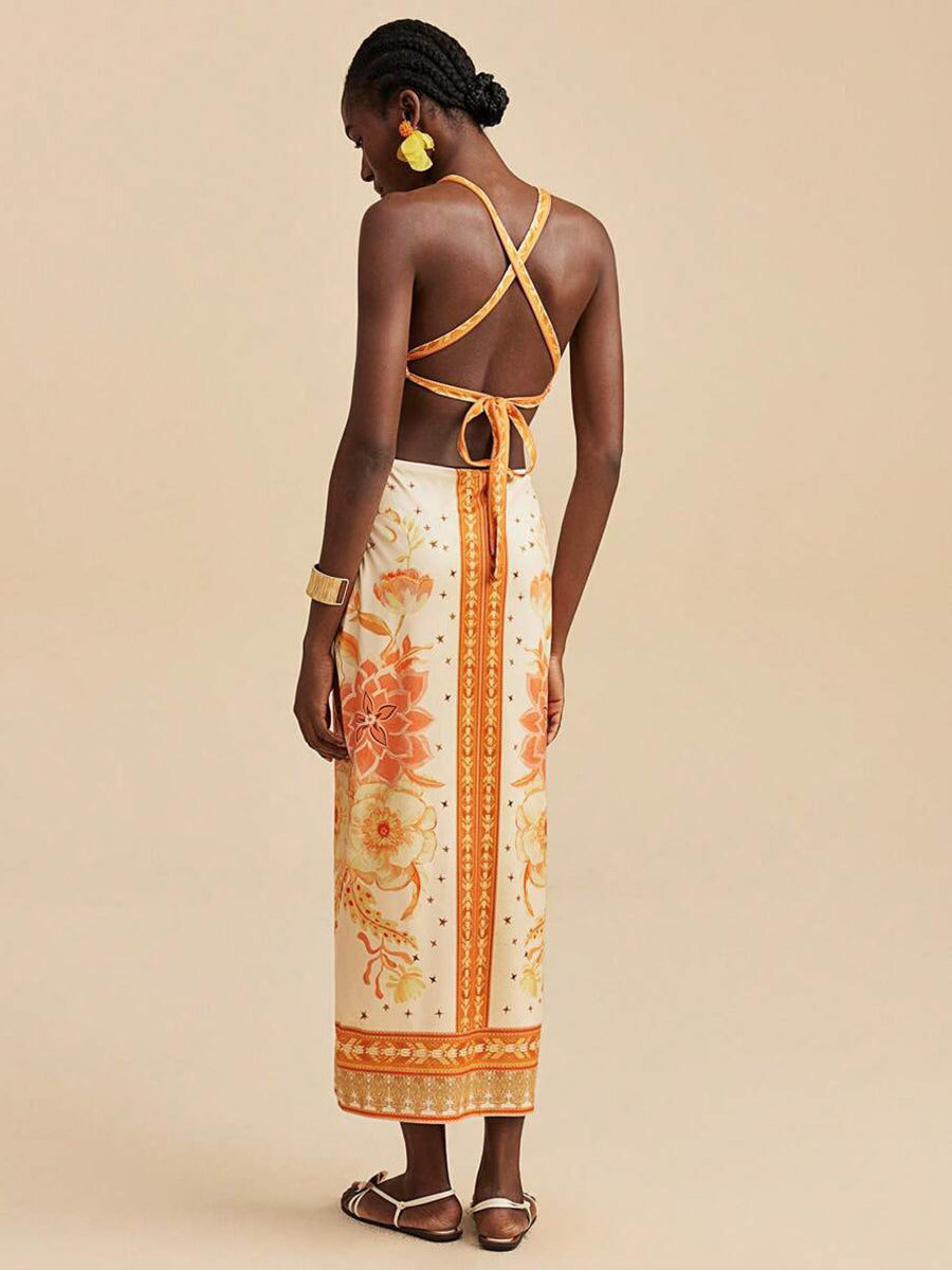 Orange Back Cross Sexy Vacation Dress