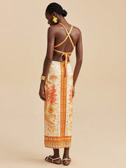Orange Back Cross Sexy Vacation Dress