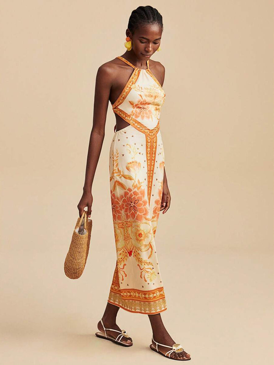 Orange Back Cross Sexy Vacation Dress