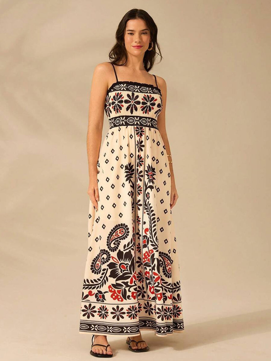 Black Floral Print Maxi Vacation Dress