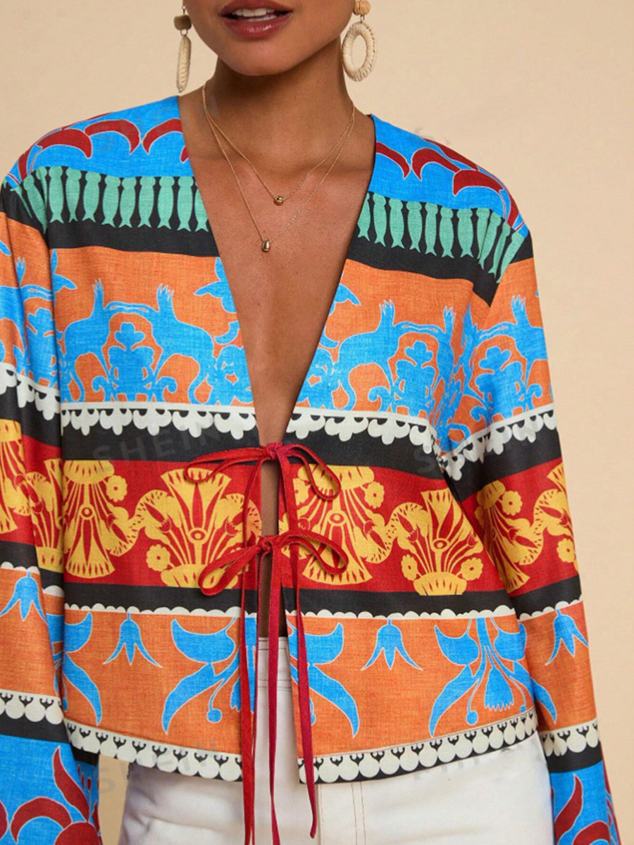 Multiclor Lace-up Printed Top